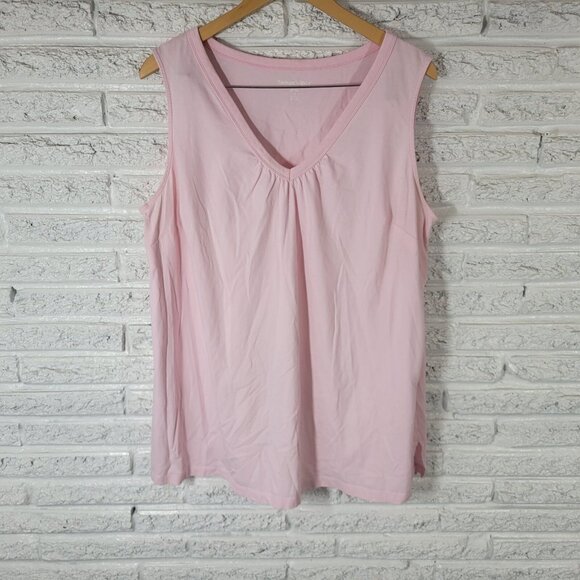 Woman Within Womens Top 1X 22 24 Plus Tank Pink Cotton Lightweight Casual PIN45E - Picture 1 of 8